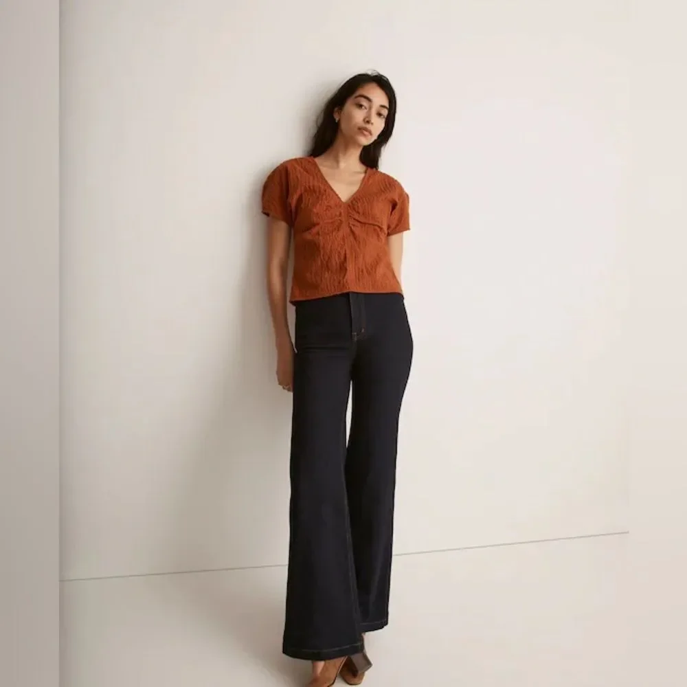 Madewell Puff-Sleeve Top in Clip Dot Warm Nutmeg Fall Autumn Size 12 NWT
